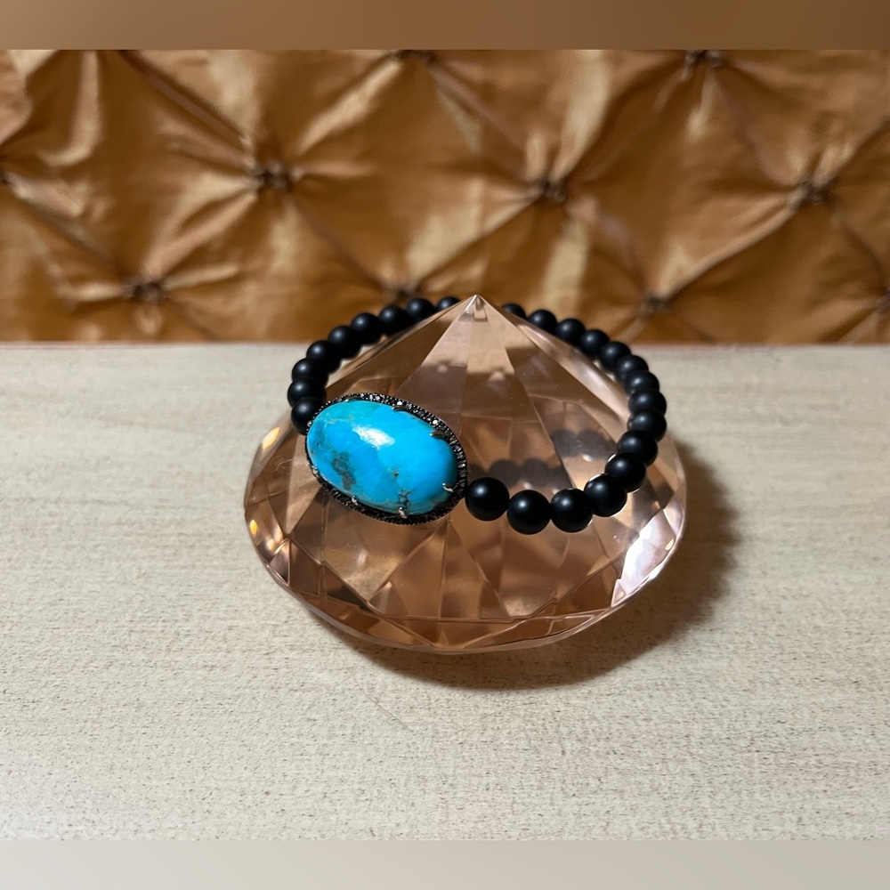 Rarities by Carol Brodie NWT Mohave Turquoise, Smokey Quartz & Onyx Bracelet 🩵